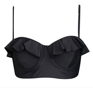 NWOT Black Ruffle Underwire Bikini Top – Size Large